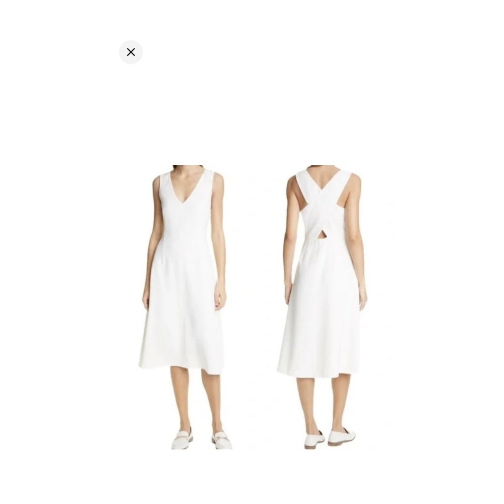 Club Monaco White Cross Back Sleeveless A-Line Crepe V-Neck Midi Dress Size 2